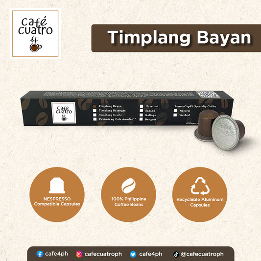 cafe4ph TIMPLANG BAYAN Coffee Pods in Aluminum Nespresso Compatible Capsules (10 pods)