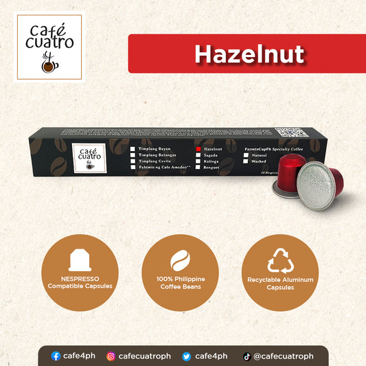 cafe4ph HAZELNUT-flavored Coffee Pods in Aluminum Nespresso compatible Capsules (10 pods)