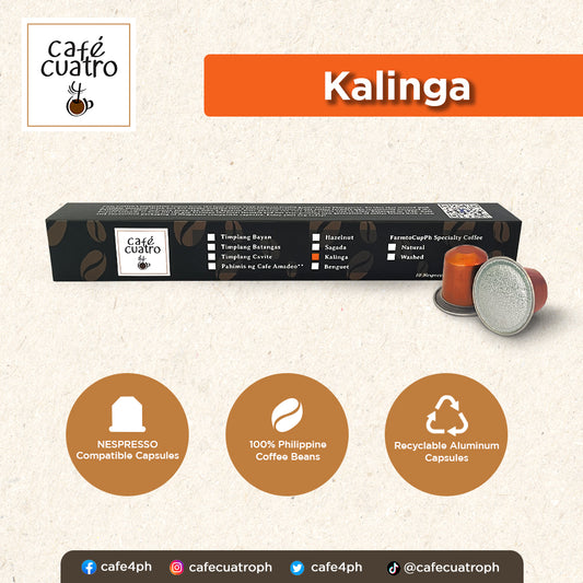 cafe4ph KALINGA ROBUSTA Coffee Pods in Aluminum Nespresso-compatible Capsules (10 pods)