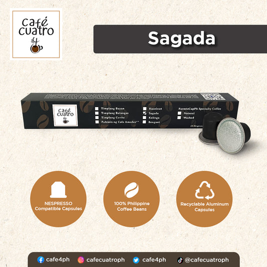 cafe4ph SAGADA ARABICA Coffee pods in Aluminum Nespresso-compatible Capsules 10pods